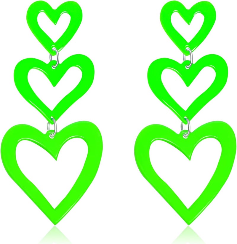HOLYRY Neon Heart Earrings for Women Acrylic Neon Earrings 80s 90s Outfit for Women Glow Party Accessories Gifts Hot Pink Orange Green Yellow - Image 1
